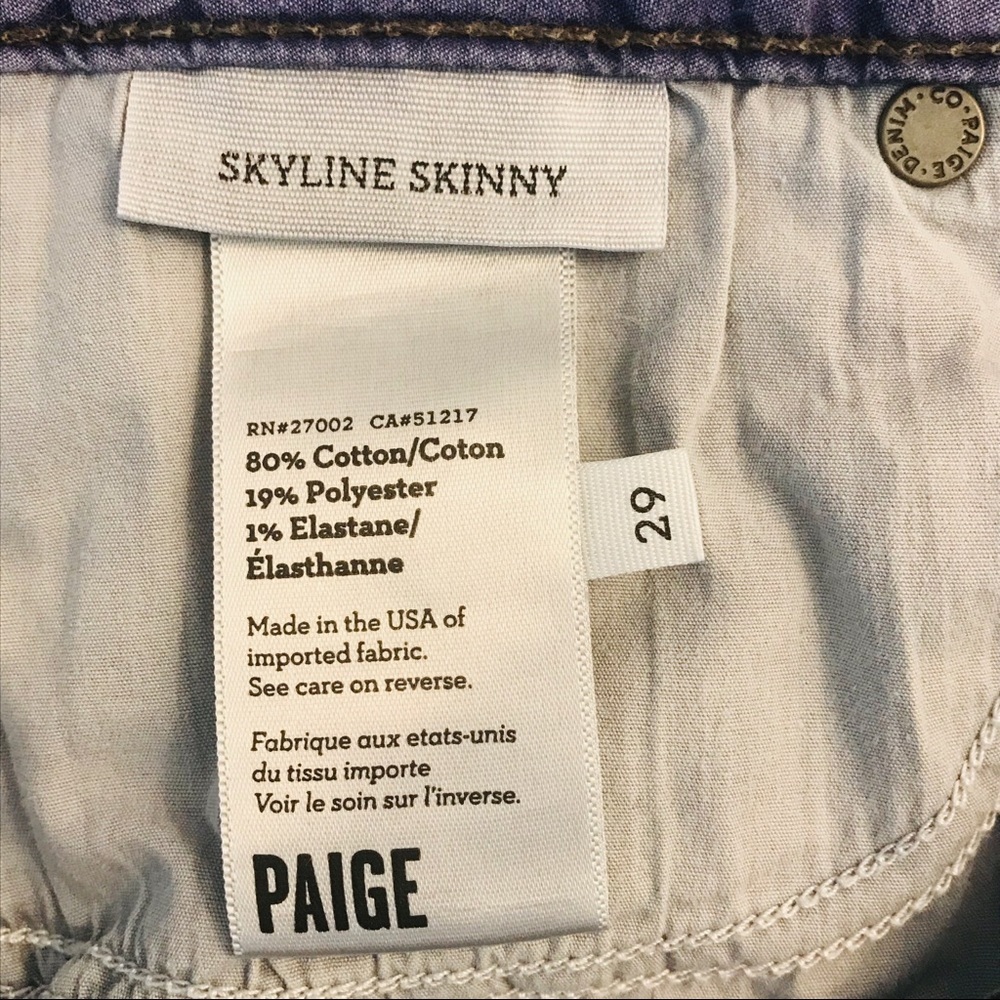 PAIGE Skyline Skinny Jeans Dark Wash Stretch Size 29 - Picture 6 of 14